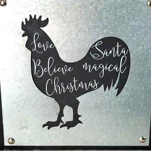 Country Christmas Galvanized Metal Chicken Rooster Xmas Farmhouse Decor 9"x9" - Picture 5 of 8